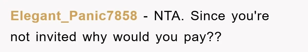 Elegant_Panic7858 − NTA. Since you're not invited why would you pay??