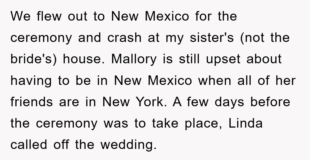 We flew out to New Mexico for the ceremony and crash at my sister's (not the bride's) house. Mallory is still upset about having to be in New Mexico when...