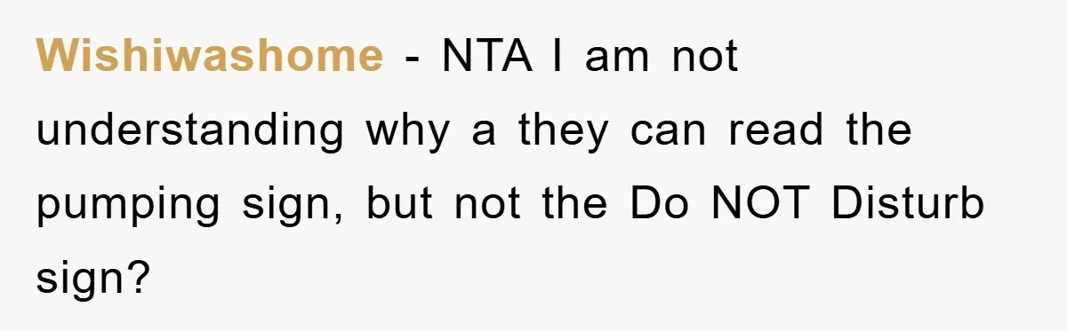 Wishiwashome − NTA I am not understanding why a they can read the pumping sign, but not the Do NOT Disturb sign?
