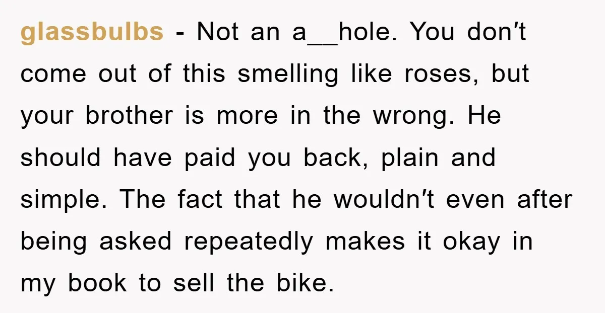 glassbulbs − Not an a__hole. You don′t come out of this smelling like roses, but your brother is more in the wrong. He should have paid you back, plain and...