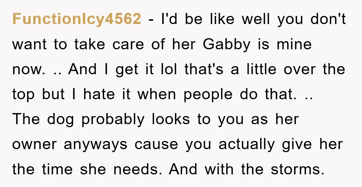FunctionIcy4562 − I'd be like well you don't want to take care of her Gabby is mine now. .. And I get it lol that's a little over the top...