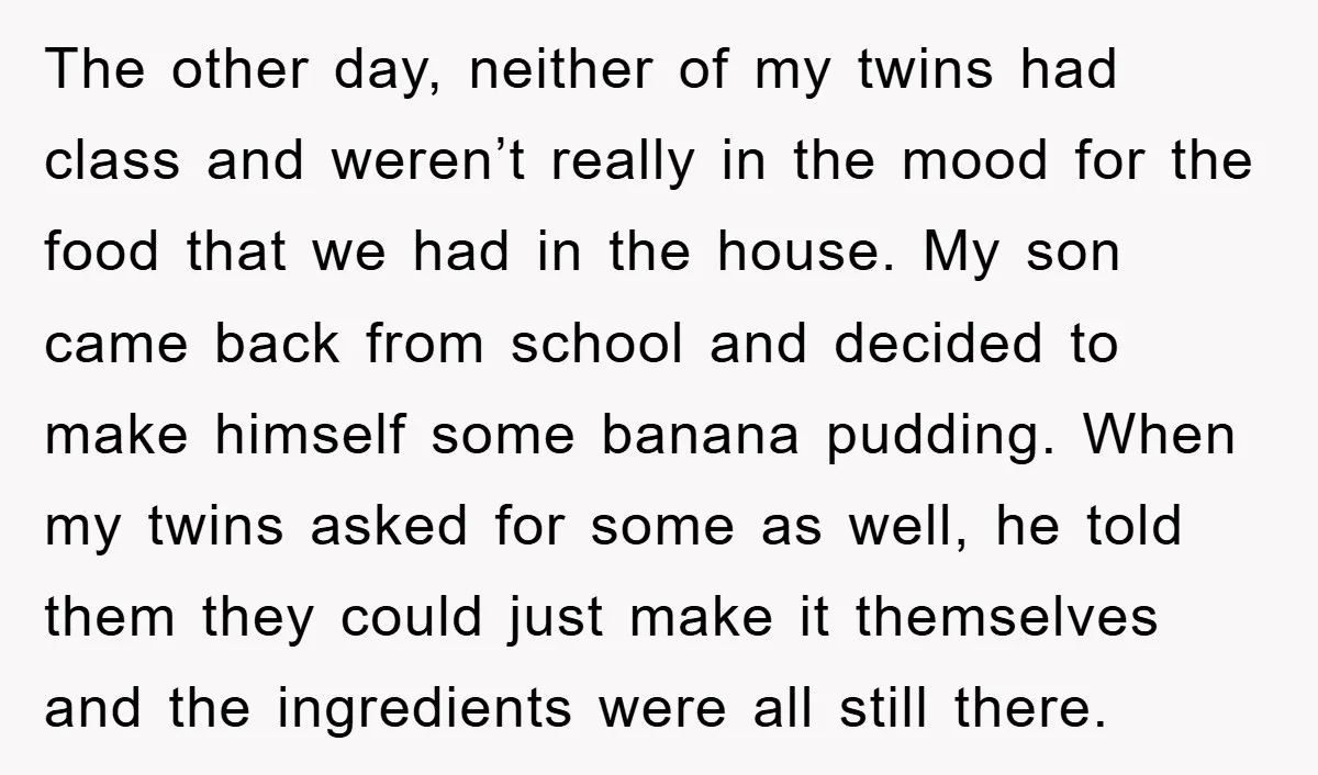 The other day, neither of my twins had class and weren’t really in the mood for the food that we had in the house. My son came back from school...