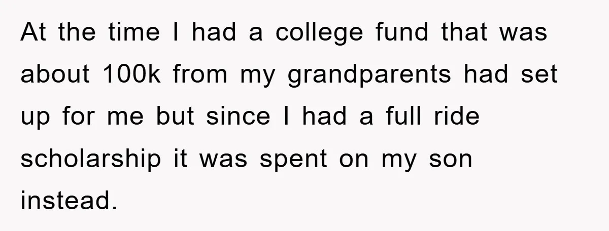 At the time I had a college fund that was about 100k from my grandparents had set up for me but since I had a full ride scholarship it was...