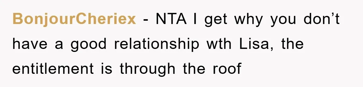 BonjourCheriex − NTA I get why you don’t have a good relationship wth Lisa, the entitlement is through the roof