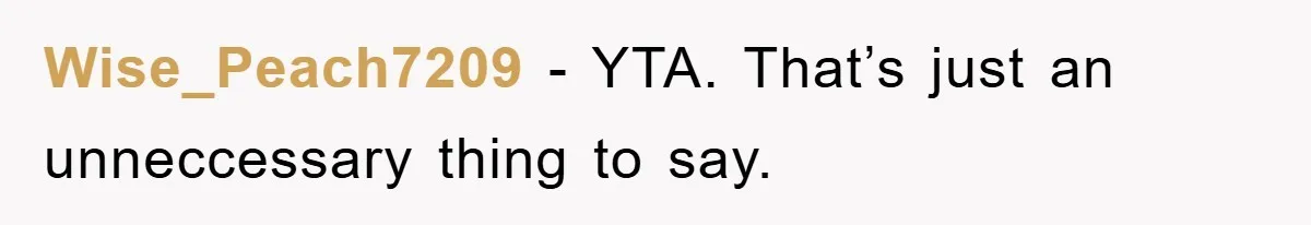 Wise_Peach7209 − YTA. That’s just an unneccessary thing to say.