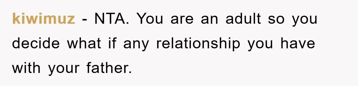 kiwimuz − NTA. You are an adult so you decide what if any relationship you have with your father.