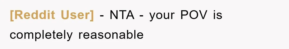 [Reddit User] − NTA - your POV is completely reasonable