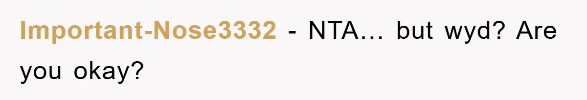 Important-Nose3332 − NTA… but wyd? Are you okay?