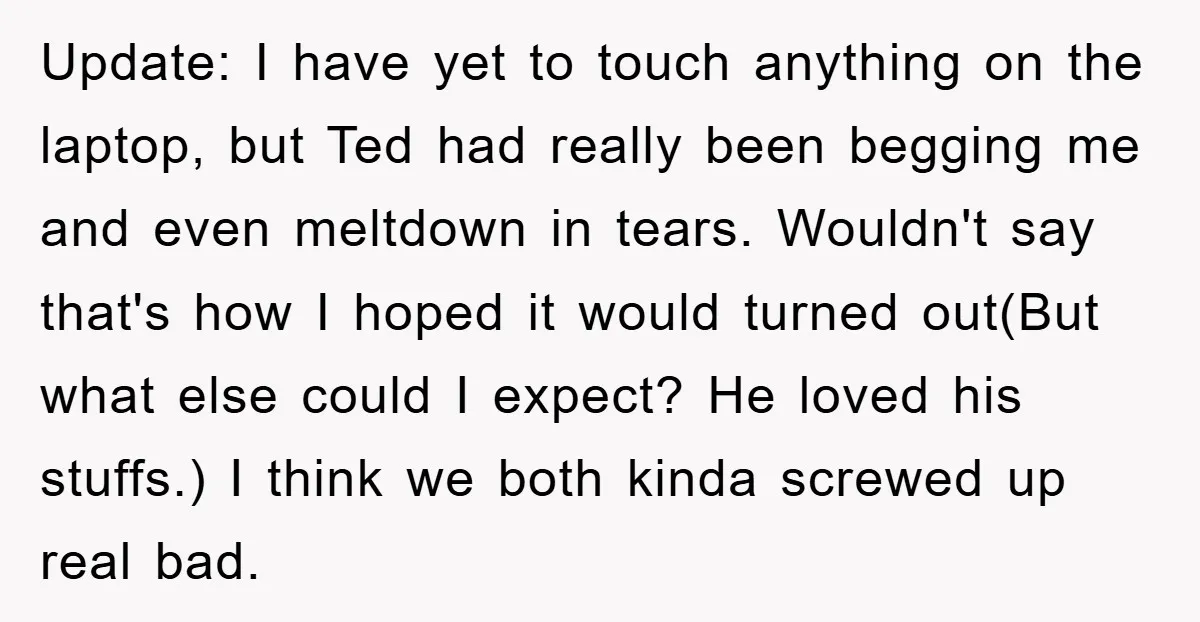 Update: I have yet to touch anything on the laptop, but Ted had really been begging me and even meltdown in tears. Wouldn't say that's how I hoped it would...