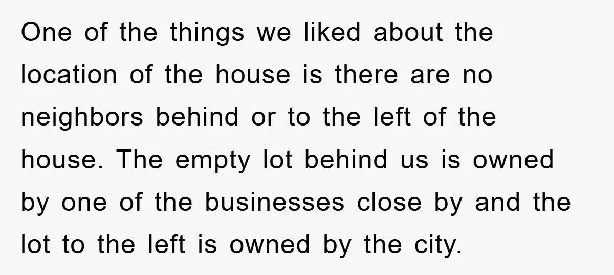 One of the things we liked about the location of the house is there are no neighbors behind or to the left of the house. The empty lot behind us...