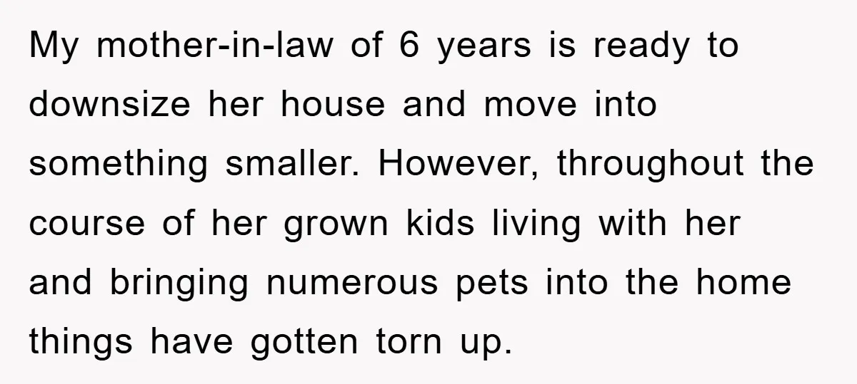 My mother-in-law of 6 years is ready to downsize her house and move into something smaller. However, throughout the course of her grown kids living with her and bringing numerous...