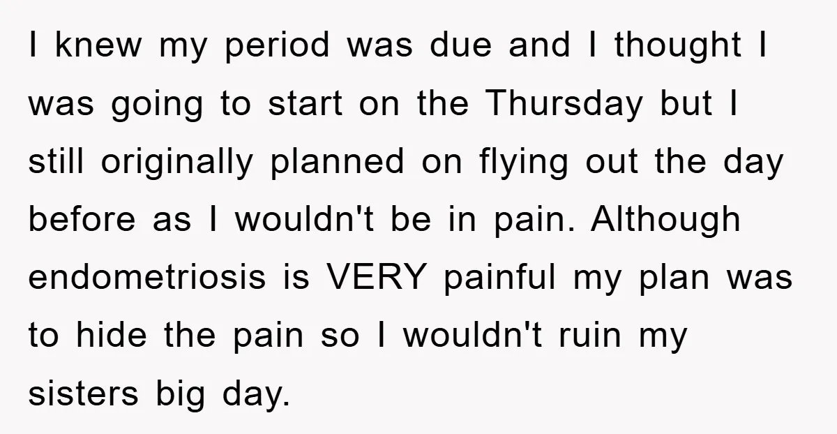 I knew my period was due and I thought I was going to start on the Thursday but I still originally planned on flying out the day before as I...
