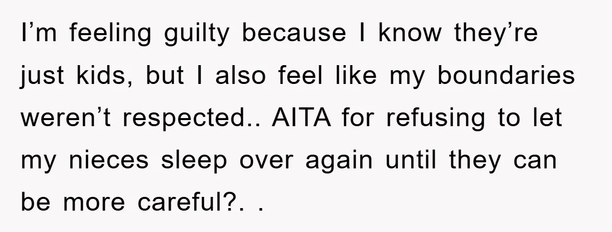 I’m feeling guilty because I know they’re just kids, but I also feel like my boundaries weren’t respected.. AITA for refusing to let my nieces sleep over again until they...