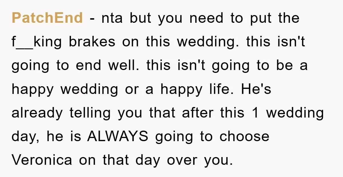 PatchEnd − nta but you need to put the f__king brakes on this wedding. this isn't going to end well. this isn't going to be a happy wedding or a...
