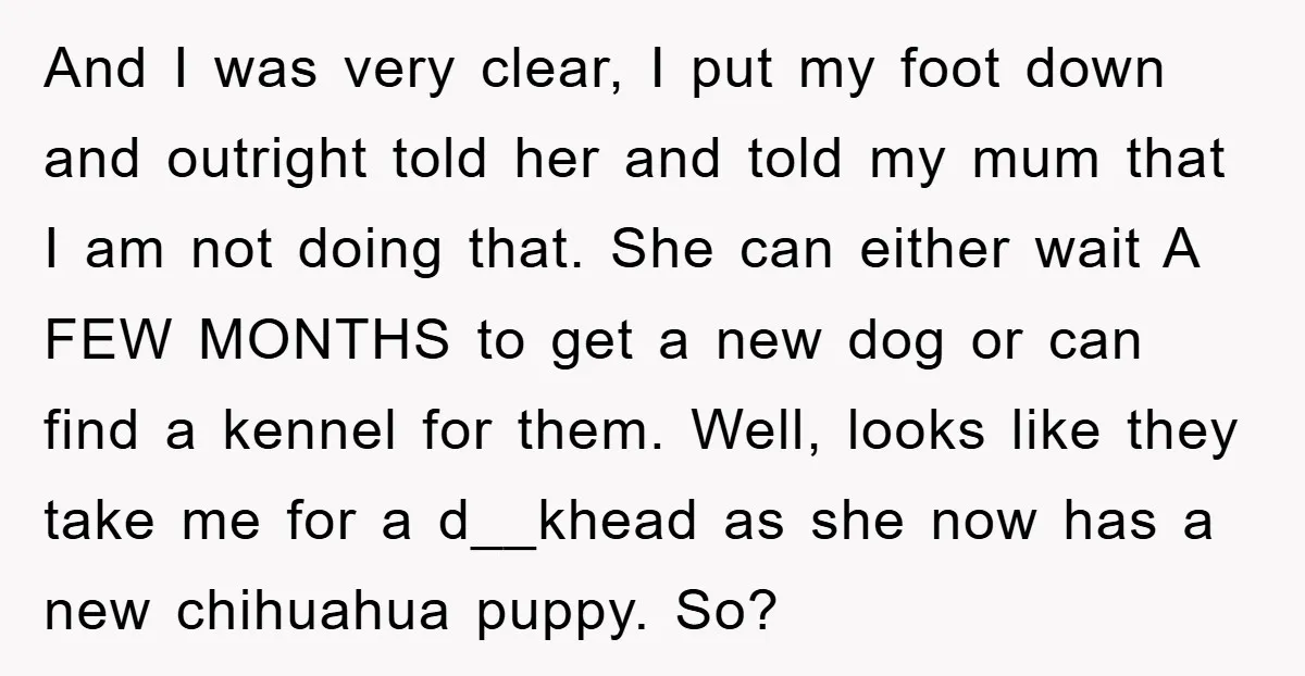 And I was very clear, I put my foot down and outright told her and told my mum that I am not doing that. She can either wait A FEW...