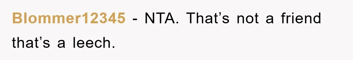 Blommer12345 − NTA. That’s not a friend that’s a leech.