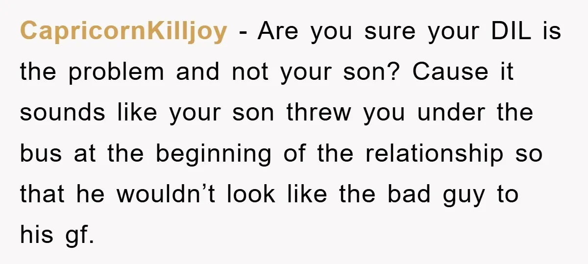 CapricornKilljoy − Are you sure your DIL is the problem and not your son? Cause it sounds like your son threw you under the bus at the beginning of the...