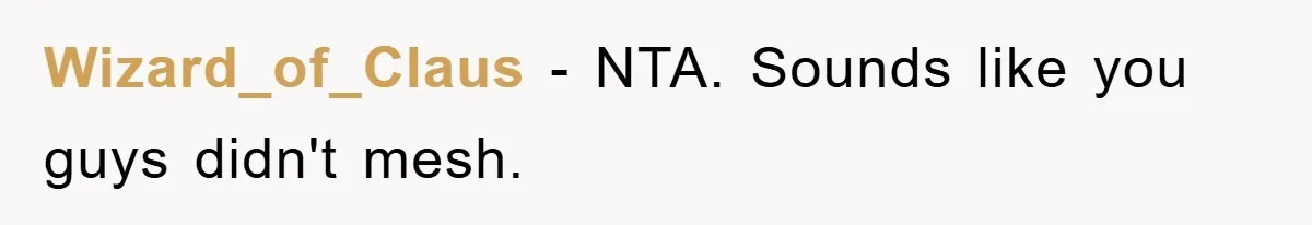 Wizard_of_Claus − NTA. Sounds like you guys didn't mesh.