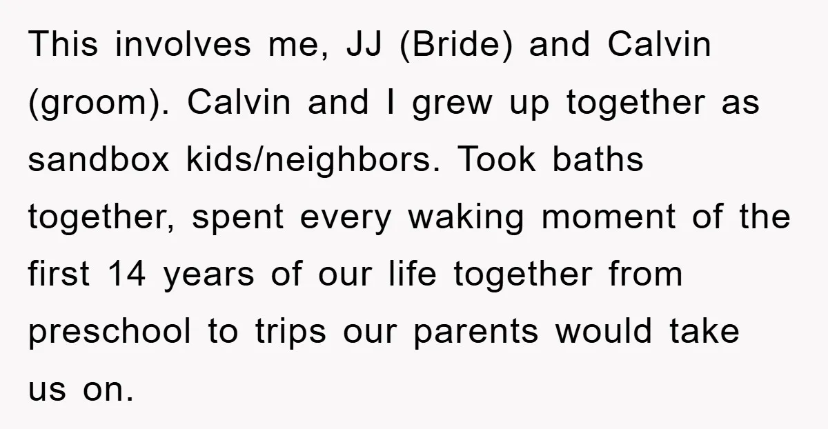 This involves me, JJ (Bride) and Calvin (groom). Calvin and I grew up together as sandbox kids/neighbors. Took baths together, spent every waking moment of the first 14 years of...