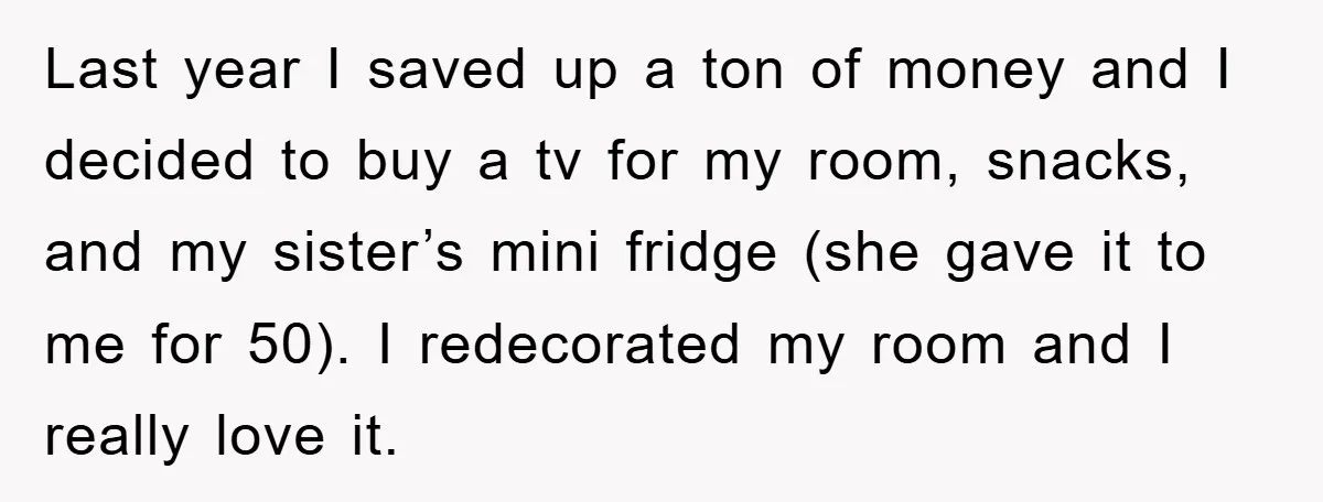 Last year I saved up a ton of money and I decided to buy a tv for my room, snacks, and my sister’s mini fridge (she gave it to me...