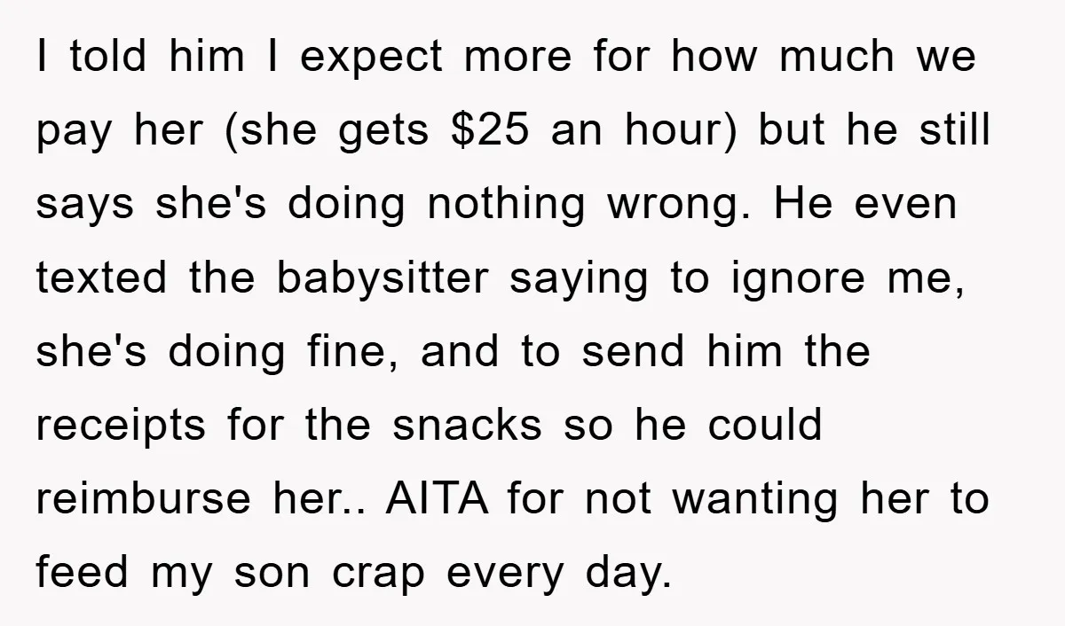I told him I expect more for how much we pay her (she gets $25 an hour) but he still says she's doing nothing wrong. He even texted the babysitter...