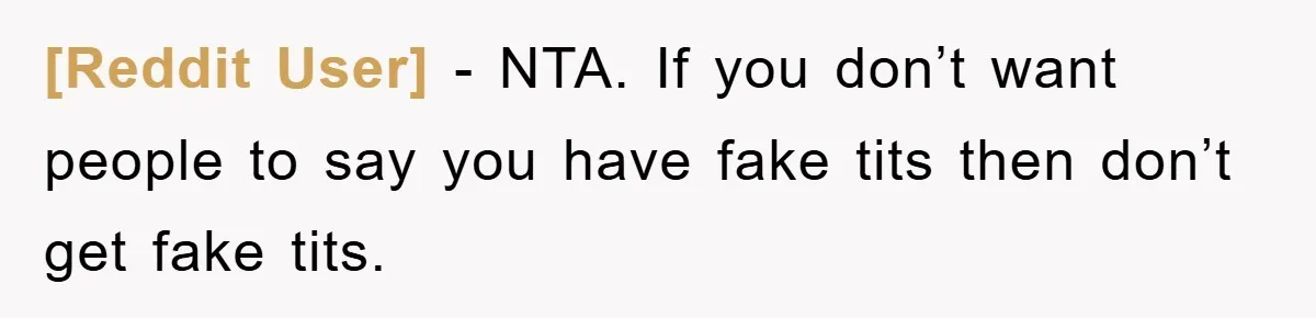 [Reddit User] − NTA. If you don’t want people to say you have fake tits then don’t get fake tits.