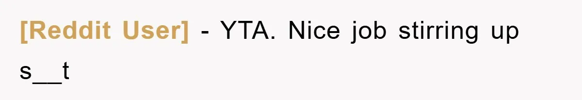 [Reddit User] − YTA. Nice job stirring up s__t