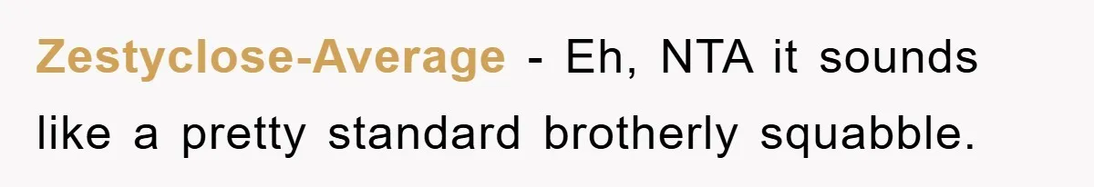 Zestyclose-Average − Eh, NTA it sounds like a pretty standard brotherly squabble.