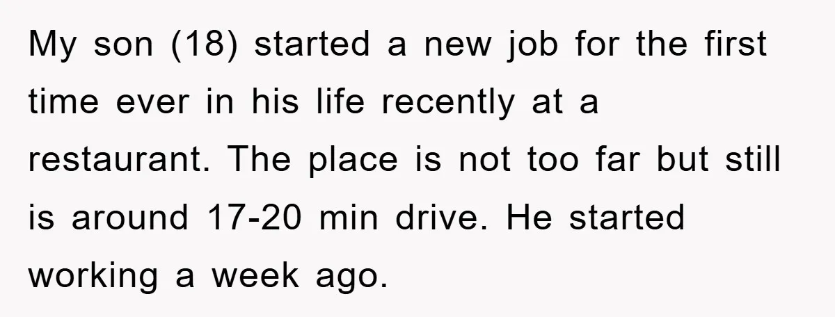 My son (18) started a new job for the first time ever in his life recently at a restaurant. The place is not too far but still is around 17-20...