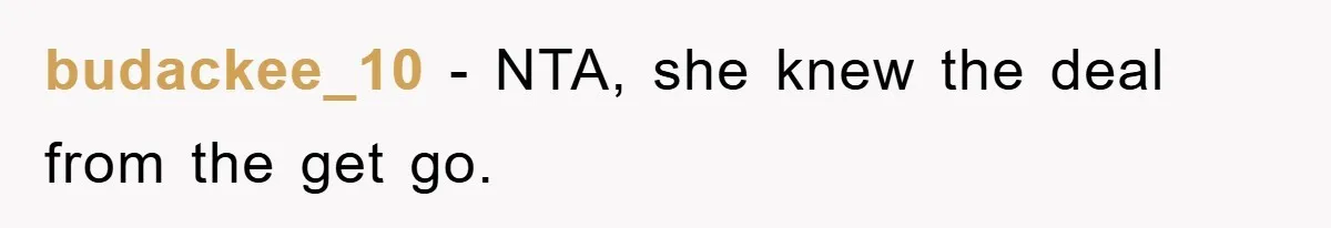 budackee_10 − NTA, she knew the deal from the get go.