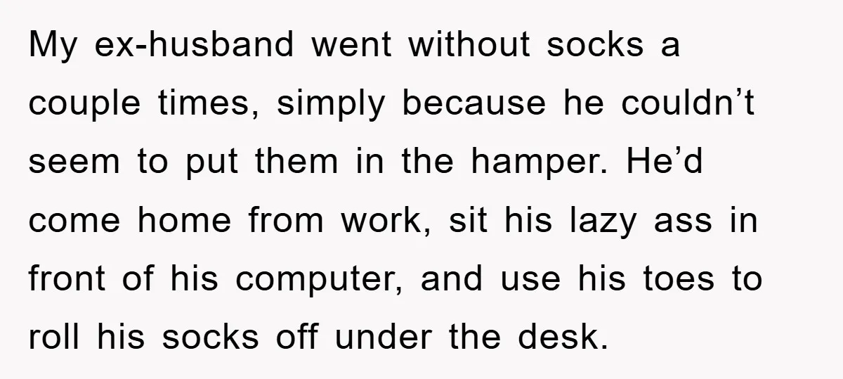 My ex-husband went without socks a couple times, simply because he couldn’t seem to put them in the hamper. He’d come home from work, sit his lazy ass in front...
