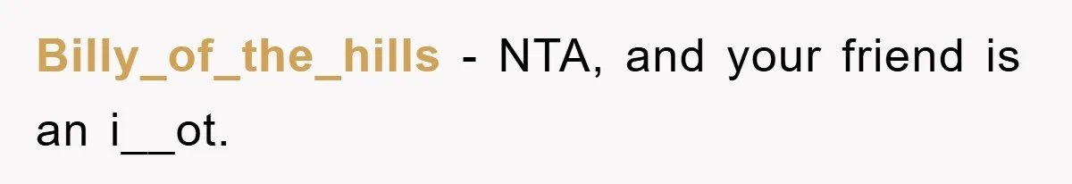 Billy_of_the_hills − NTA, and your friend is an i__ot.