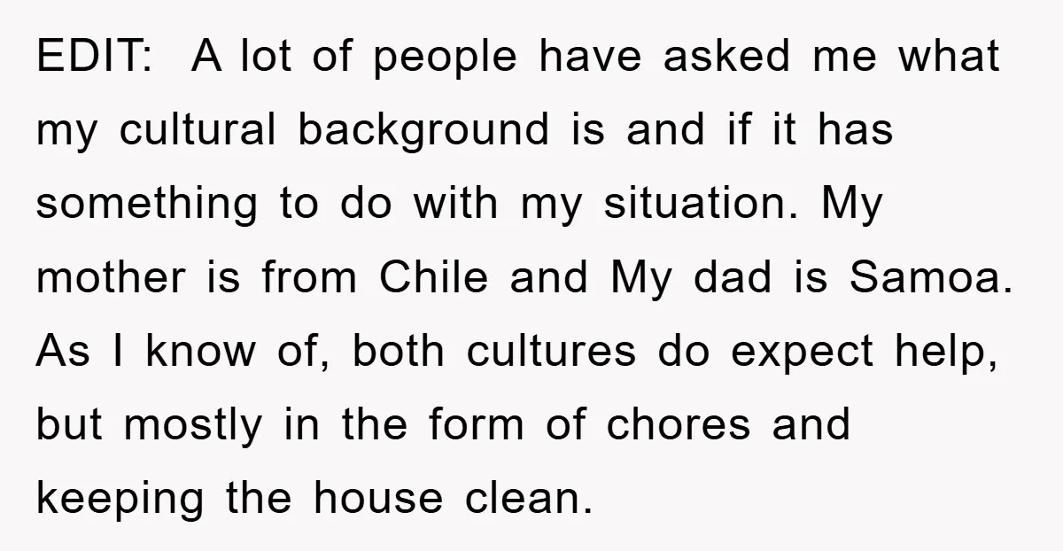EDIT: A lot of people have asked me what my cultural background is and if it has something to do with my situation. My mother is from Chile and My...