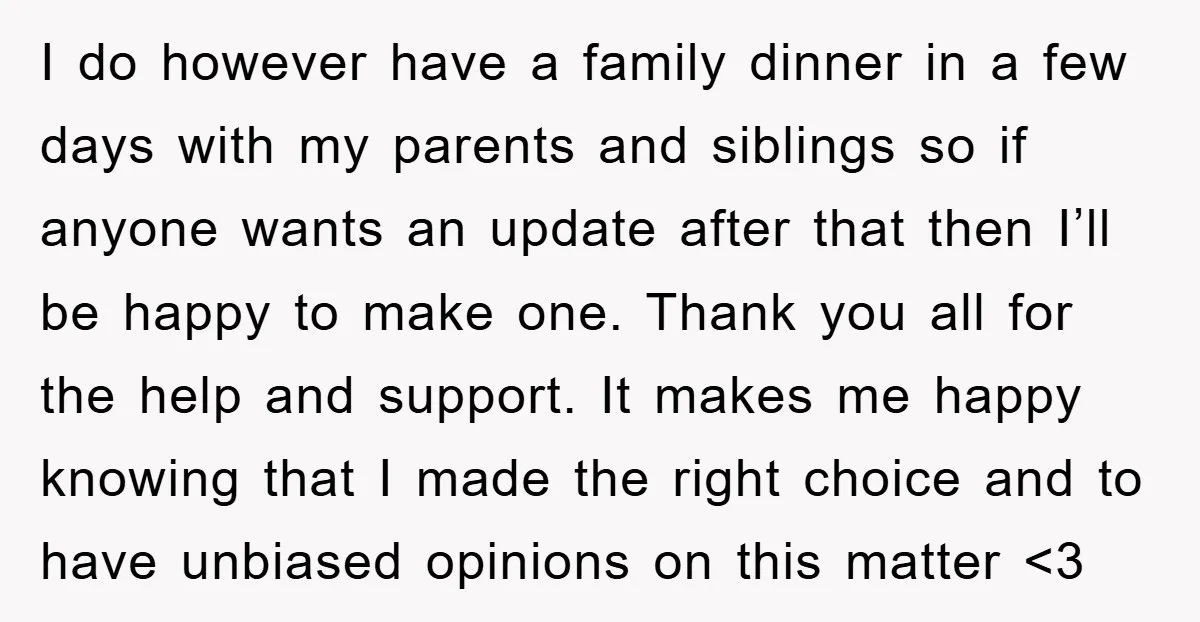 I do however have a family dinner in a few days with my parents and siblings so if anyone wants an update after that then I’ll be happy to make...