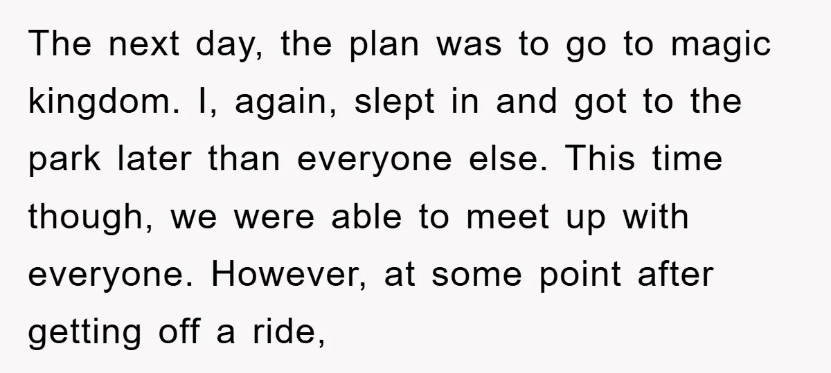 The next day, the plan was to go to magic kingdom. I, again, slept in and got to the park later than everyone else. This time though, we were able...
