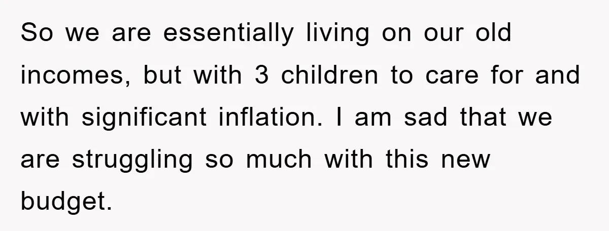 So we are essentially living on our old incomes, but with 3 children to care for and with significant inflation. I am sad that we are struggling so much with...