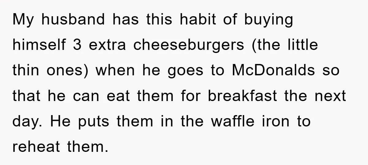 My husband has this habit of buying himself 3 extra cheeseburgers (the little thin ones) when he goes to McDonalds so that he can eat them for breakfast the next...