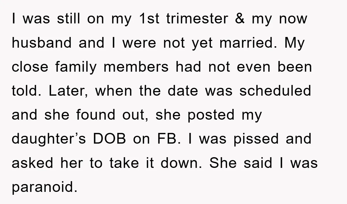 I was still on my 1st trimester & my now husband and I were not yet married. My close family members had not even been told. Later, when the date...