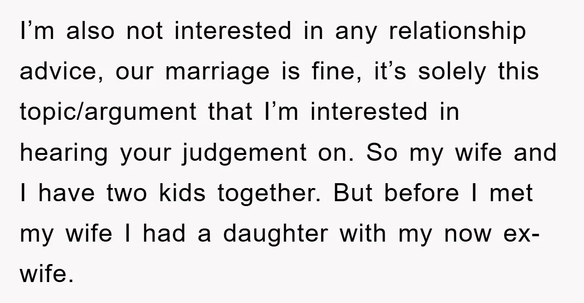 I’m also not interested in any relationship advice, our marriage is fine, it’s solely this topic/argument that I’m interested in hearing your judgement on. So my wife and I have...
