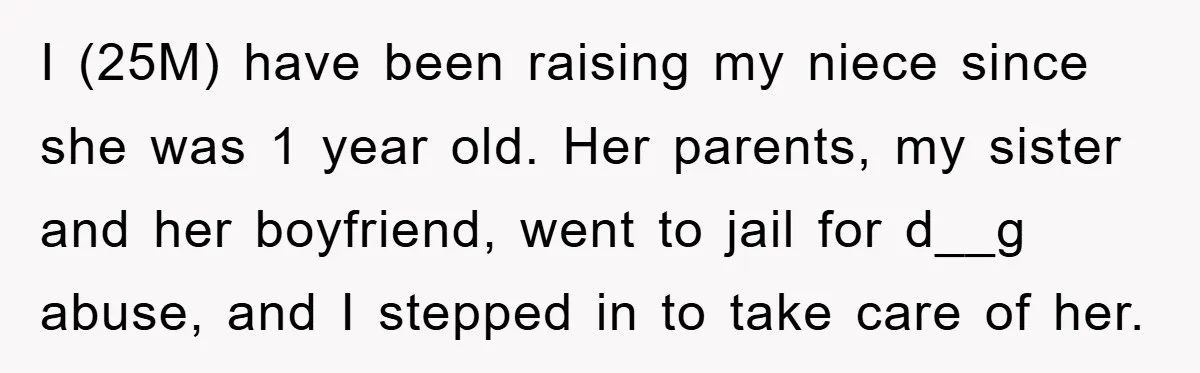 I (25M) have been raising my niece since she was 1 year old. Her parents, my sister and her boyfriend, went to jail for d__g abuse, and I stepped in...