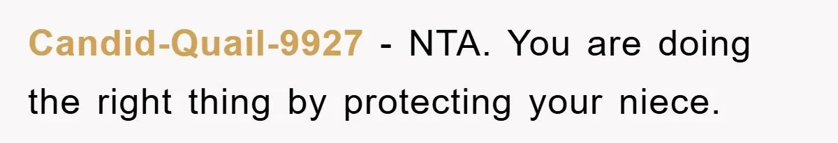 Candid-Quail-9927 − NTA. You are doing the right thing by protecting your niece.