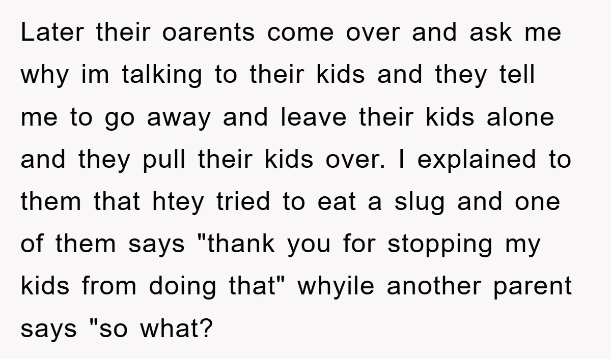 Later their oarents come over and ask me why im talking to their kids and they tell me to go away and leave their kids alone and they pull their...