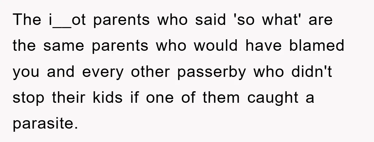The i__ot parents who said 'so what' are the same parents who would have blamed you and every other passerby who didn't stop their kids if one of them caught...