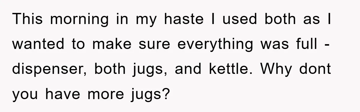 This morning in my haste I used both as I wanted to make sure everything was full - dispenser, both jugs, and kettle. Why dont you have more jugs?