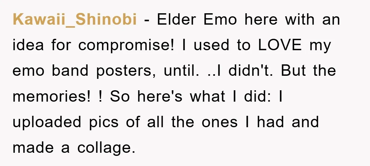 Kawaii_Shinobi − Elder Emo here with an idea for compromise! I used to LOVE my emo band posters, until. ..I didn't. But the memories! ! So here's what I did:...