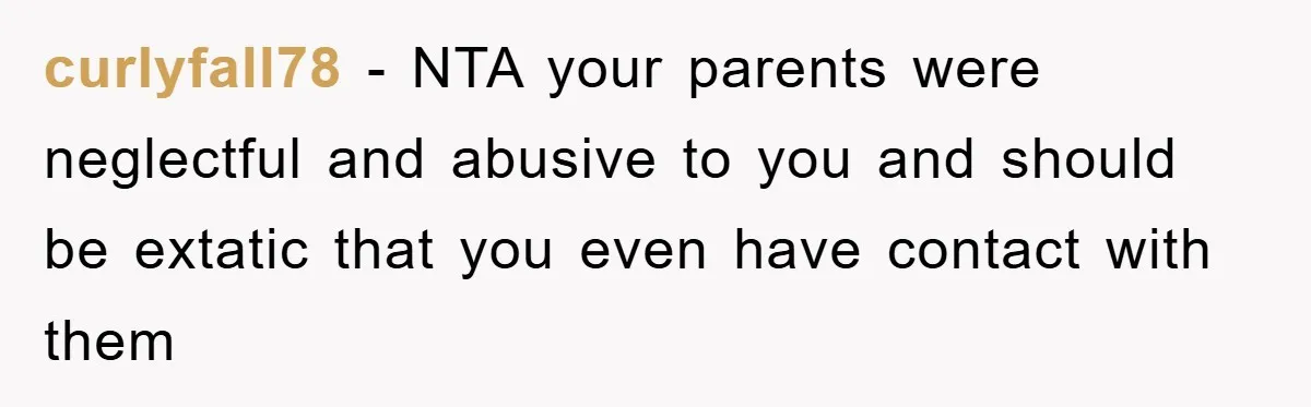 curlyfall78 − NTA your parents were neglectful and abusive to you and should be extatic that you even have contact with them
