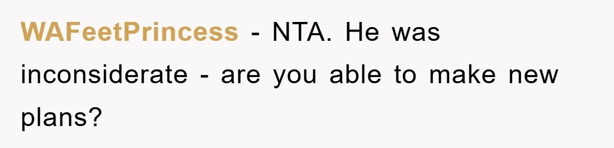 WAFeetPrincess − NTA. He was inconsiderate - are you able to make new plans?