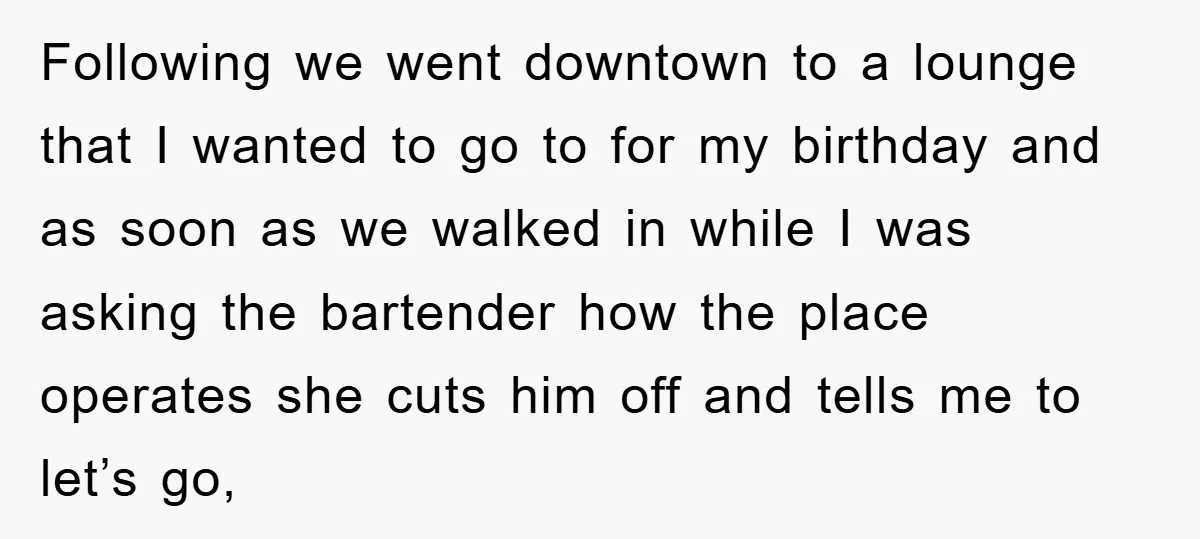 Following we went downtown to a lounge that I wanted to go to for my birthday and as soon as we walked in while I was asking the bartender how...