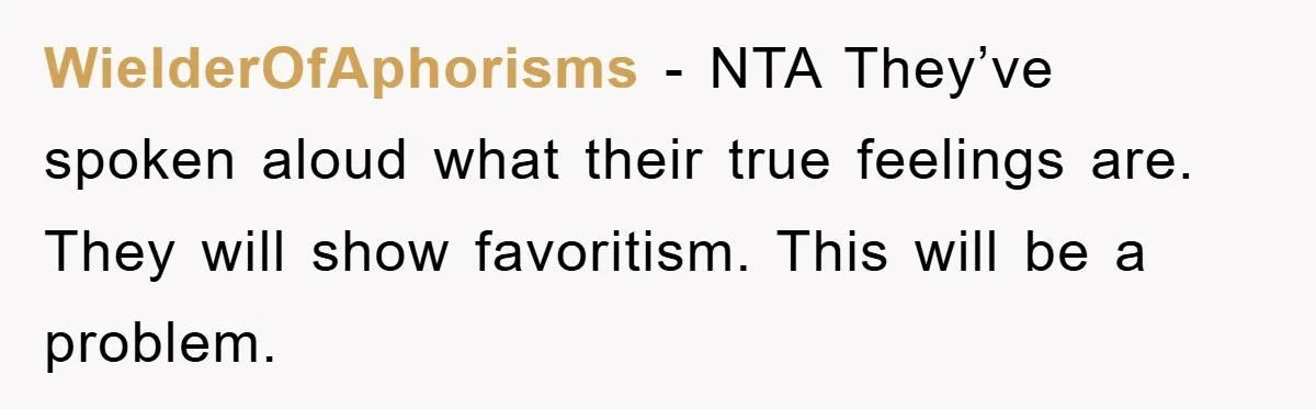 WielderOfAphorisms − NTA They’ve spoken aloud what their true feelings are. They will show favoritism. This will be a problem.