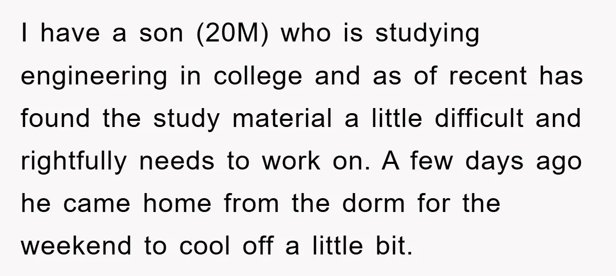 I have a son (20M) who is studying engineering in college and as of recent has found the study material a little difficult and rightfully needs to work on. A...